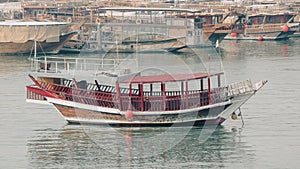 Traditional Fishing boats called dhow at the Qatar Corniche