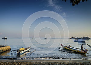 Traditional fishing boats on dili beach in east timor leste