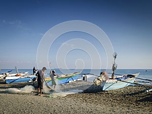 Traditional fishing boats on dili beach in east timor leste