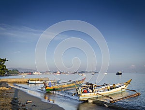 Traditional fishing boats on dili beach in east timor leste