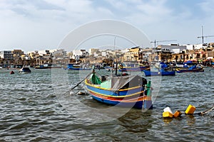 Traditional fishing boats in the Marsaxlokk, Malta