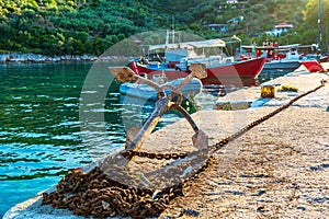 Traditional fishing boats at Steni Vala port the second most populous village on the Greek island of Alonnisos, a picturesque