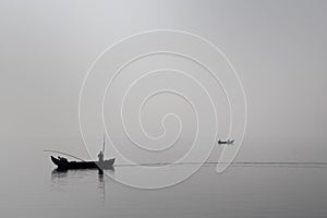 Traditional fishing boats during toil