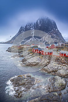 Traditional Fishing Hut Village in Hamnoy During Early Spring