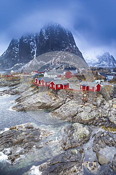 Traditional Fishing Hut Village in Hamnoy During Early Spring Time