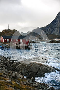 Traditional Fishing Hut Village in Lofoten Islands, Norway.  Travel