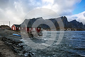 Traditional Fishing Hut Village in Lofoten Islands, Norway.  Travel