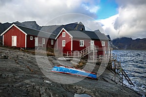 Traditional Fishing Hut Village in Lofoten Islands, Norway.  Travel