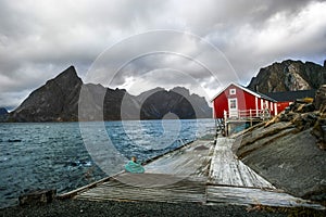 Traditional Fishing Hut Village in Lofoten Islands, Norway.  Travel