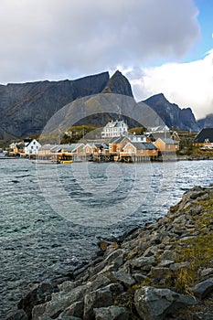 Traditional Fishing Hut Village Sakrisøya in Lofoten Islands, Norway.  Travel