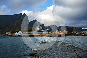 Traditional Fishing Hut Village Sakrisøya in Lofoten Islands, Norway.  Travel