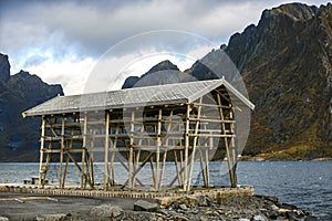 Traditional Fishing Hut Village Sakrisøya in Lofoten Islands, Norway.  Travel