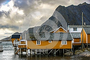 Traditional Fishing Hut Village Sakrisøya in Lofoten Islands, Norway.  Travel
