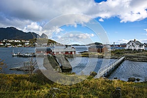 Traditional Fishing Hut Village Sakrisøya in Lofoten Islands, Norway.  Travel