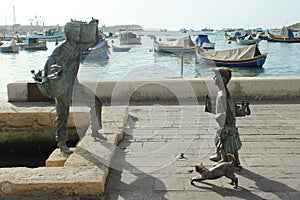 Traditional fishing village Marsaxlokk Bronze Statue Malta