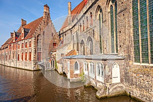 Traditional flemish architecture with Canal Houses of Bruges, Belgium