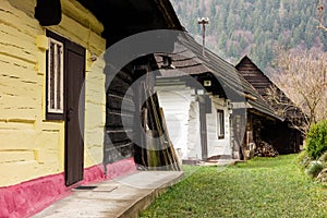 Traditional folk historic wooden houses in Vlkolinec open air museum