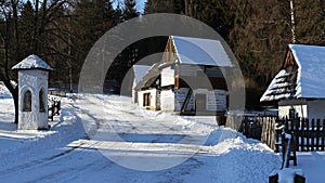 Traditional folk village architecture in winter , Slovakia