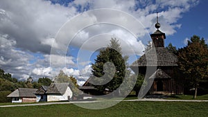 Traditional folk village architecture, wooden church Slovakia