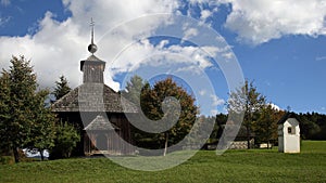 Traditional folk village architecture, wooden church Slovakia