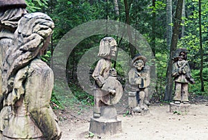 Traditional folk wood carving art sculptures in Lithuania