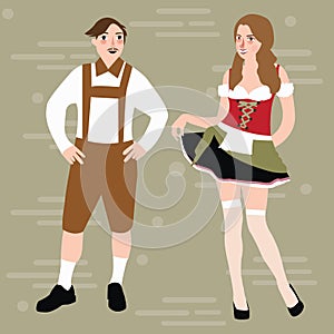 Traditional folks Costumes by Country people character illustration flat design dutch bavarian girl