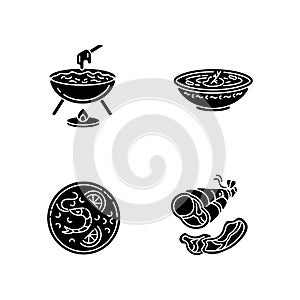 Traditional food black glyph icons set on white space