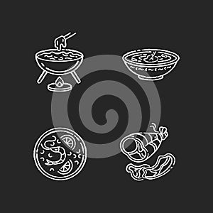 Traditional food chalk white icons set on black background