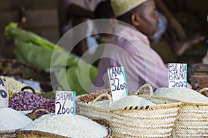 Traditional food market in Zanzibar, Africa.