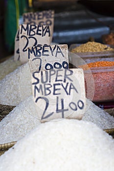 Traditional food market in Zanzibar, Africa.