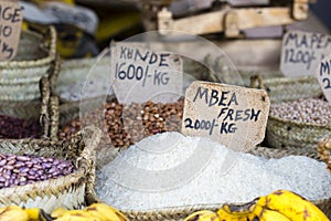 Traditional food market in Zanzibar, Africa.