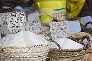 Traditional food market in Zanzibar, Africa.