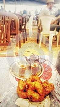 Traditional food in moroco : tea with sfenj