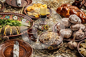Traditional food for Orthodox Christmas. Kutya - wheat porridge with nuts, raisins, honey, poppy seeds. traditional Christmas