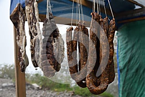 Traditional food. Sausages for sale. Chechnya, Russia. Caucasus