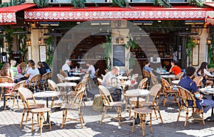 The traditional French Cafe La Maison Rouge located in the famous Les Halles quarter in Paris. France.