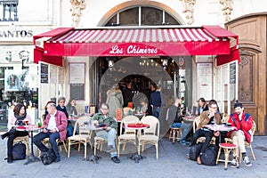 The traditional French cafe Les Chimeres, Paris, France.