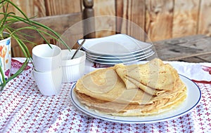 traditional french homemade pancakes in a plate served on a table