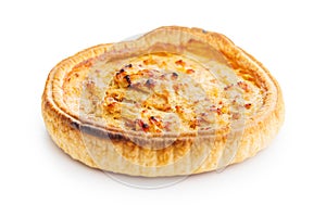 Traditional french pie. Quiche lorraine isolated on white background