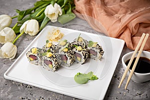 Traditional fresh Japanese sushi rolls
