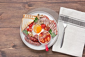 Traditional full English breakfast in rustic style