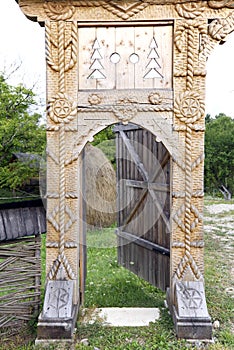 A traditional gate made from wood in Maramures, Romania.