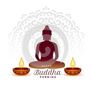 traditional gautama buddha purnima background with glowing diya