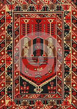 Traditional Geometric Ethnic Orient Antique Carpet Textile