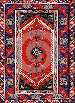 Traditional Geometric Ethnic Orient Antique Carpet Textile