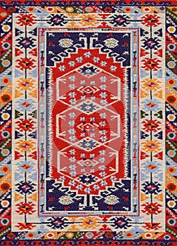 Traditional Geometric Ethnic Orient Antique Carpet Textile