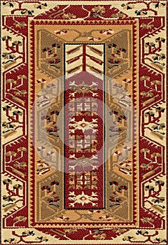 Traditional Geometric Ethnic Orient Antique Carpet Textile