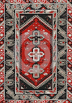 Traditional Geometric Ethnic Orient Antique Carpet Textile