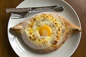 Traditional Georgian cheese pie with yolk - Hachapuri