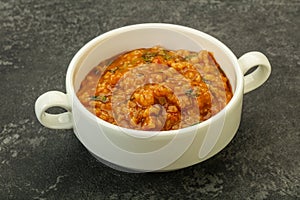 Traditional Georgian Kharcho soup with meat